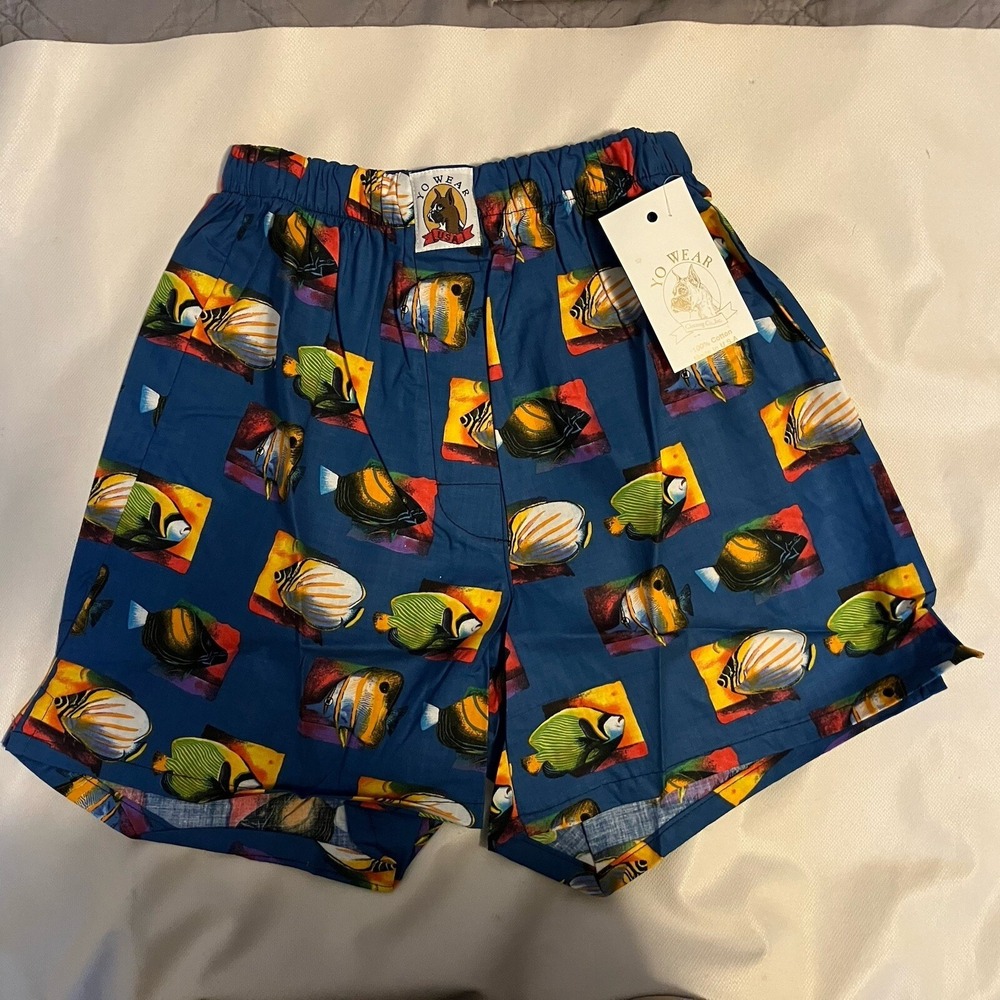 NOS Vintage Maxx‎ Boxer Yo Wear Blue Fish Boxer Style Shorts Unisex 90s S USA